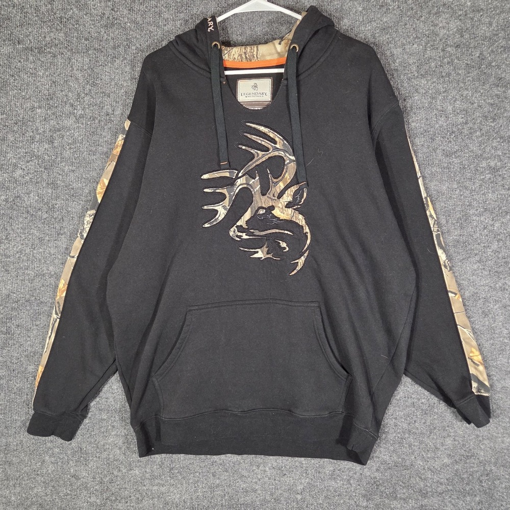 Legendary Whitetails Hoodie XL Black Camo Deer Buck Hunting Pullover Sweatshirt
